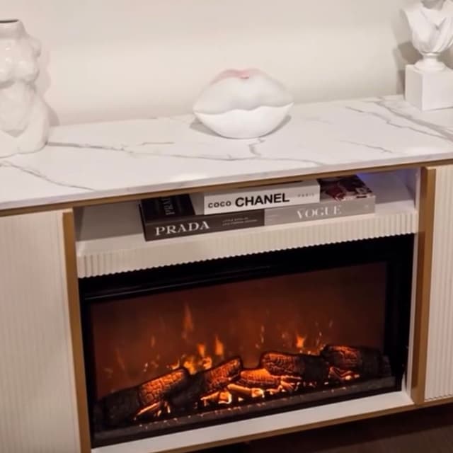 detail of desk with fireplace